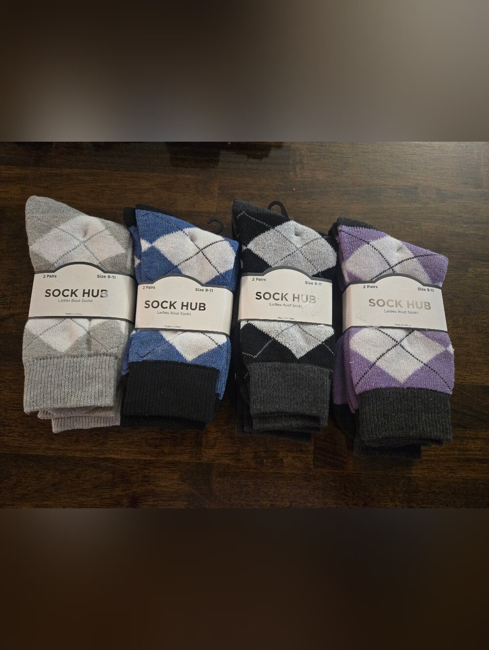 (4 PACKS OF 2)Women’s Argyle Boot Socks - Gray, Blue, Black, Purple. New
